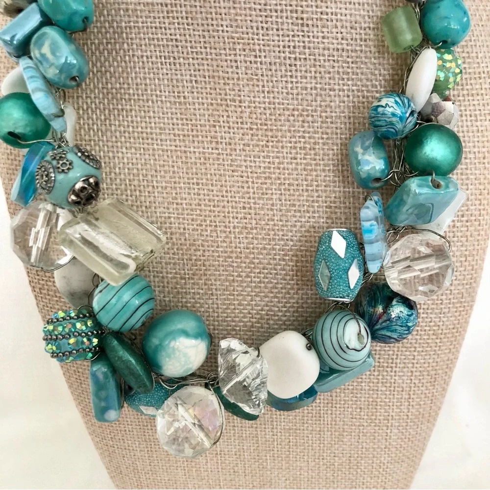 Beachy blue Statement Bead Necklace turquoise beach coastal handmade